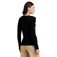 Button-Trim Cable-Knit Sweater