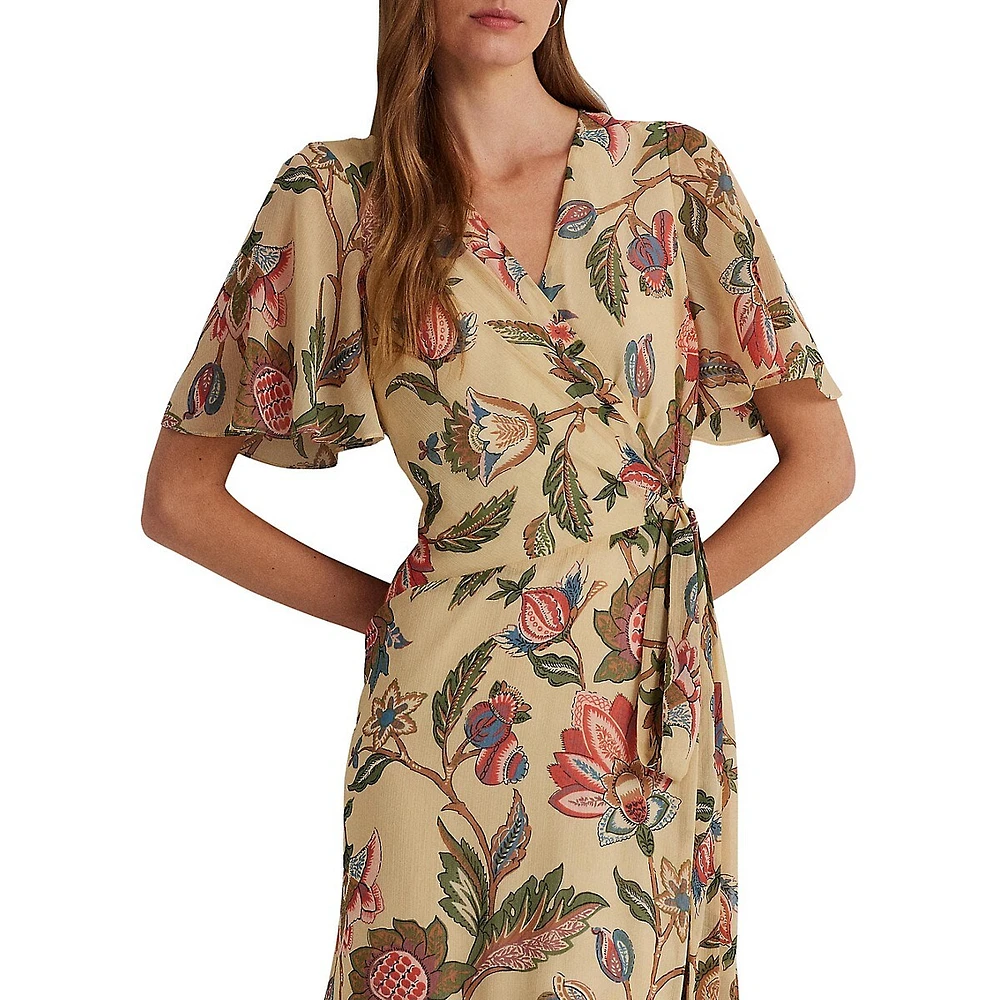 Robe fleurie à nouer imitation cache-cœur