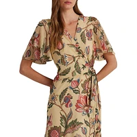 Robe fleurie à nouer imitation cache-cœur