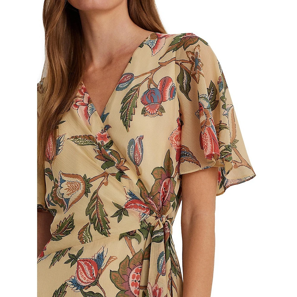 Robe fleurie à nouer imitation cache-cœur