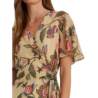 Robe fleurie à nouer imitation cache-cœur