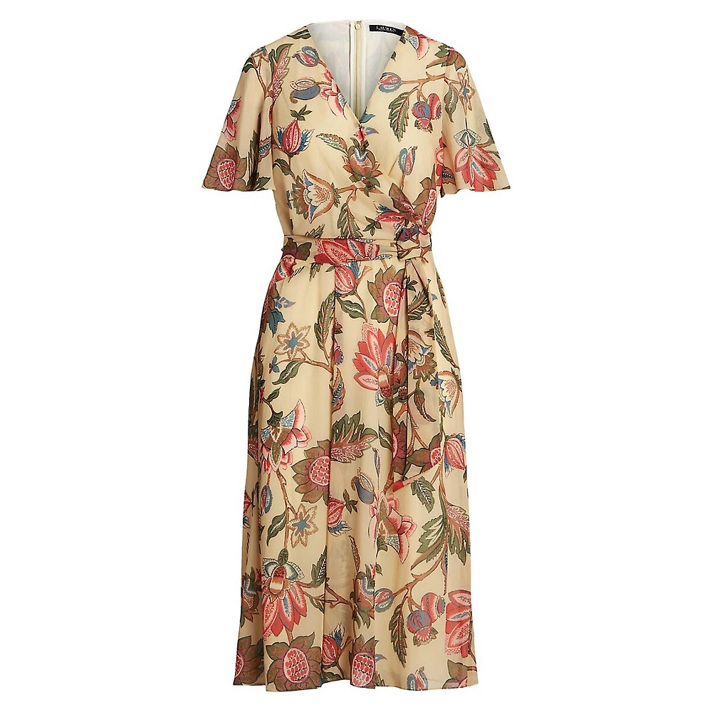 Robe fleurie à nouer imitation cache-cœur