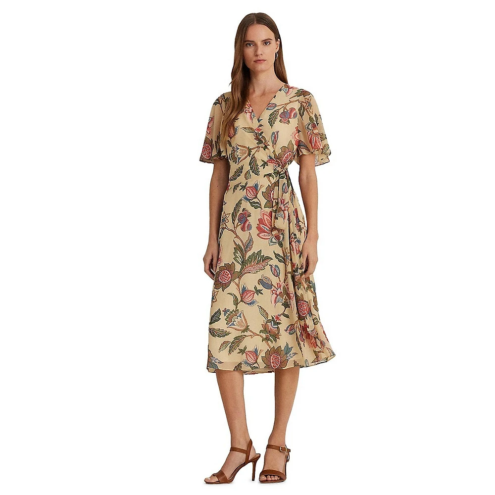 Robe fleurie à nouer imitation cache-cœur