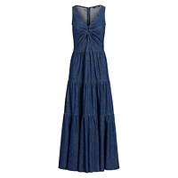 Sleeveless Tiered Maxi Denim Dress