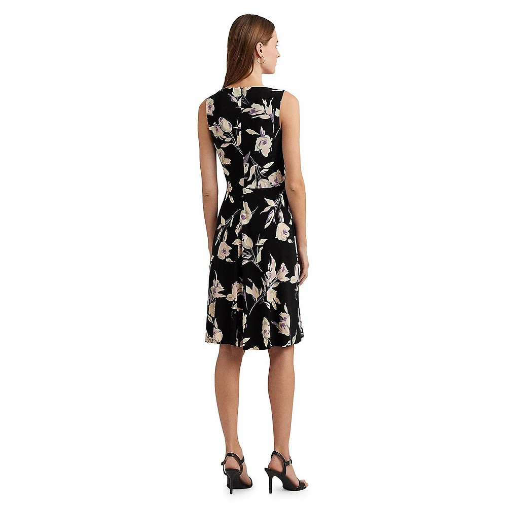 Floral Surplice Sleeveless Midi Dress