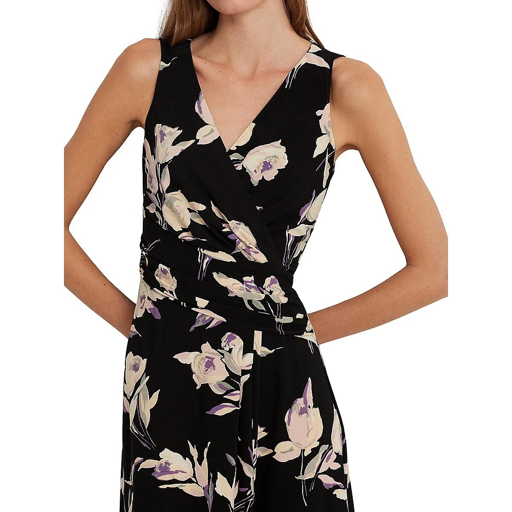 Floral Surplice Sleeveless Midi Dress