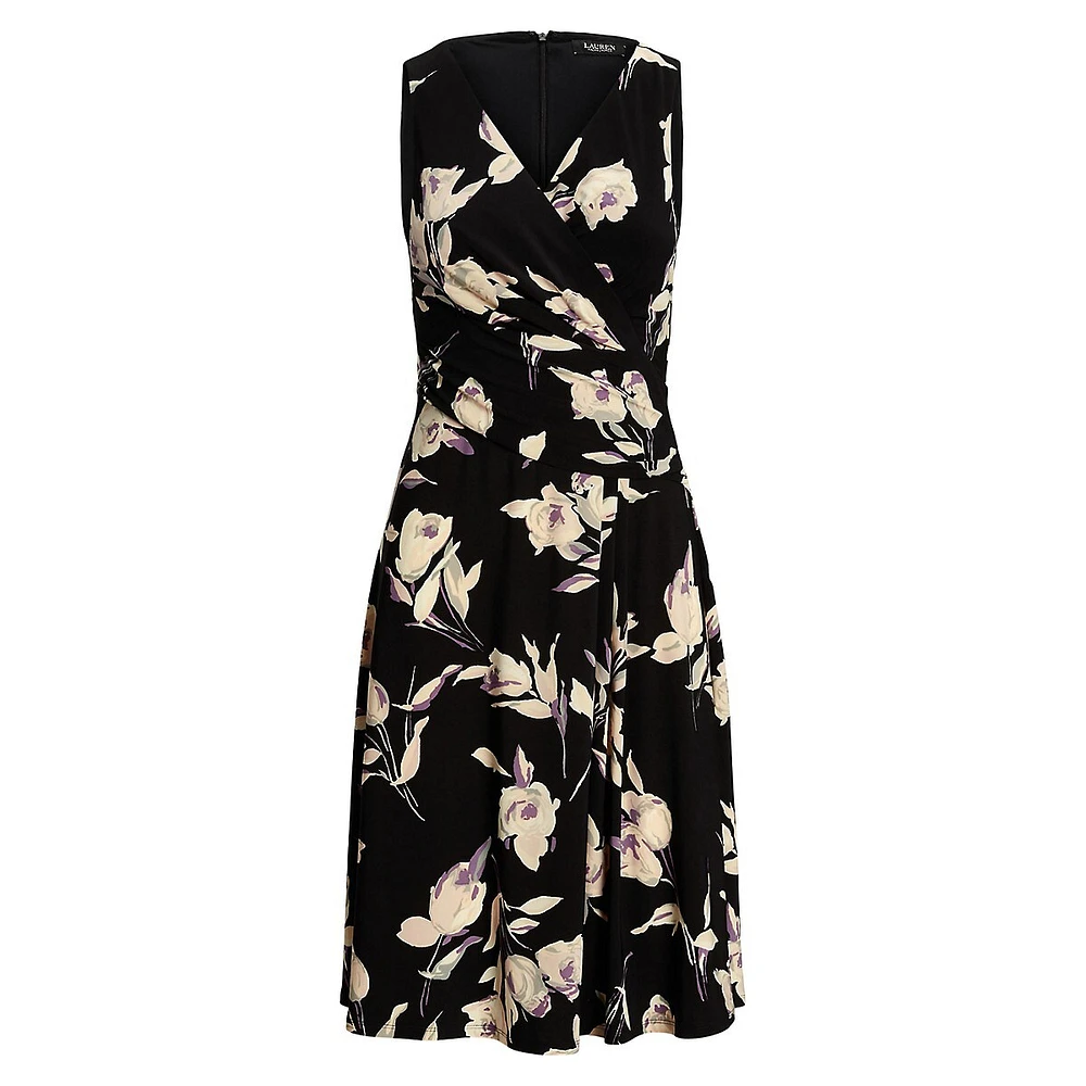 Floral Surplice Sleeveless Midi Dress