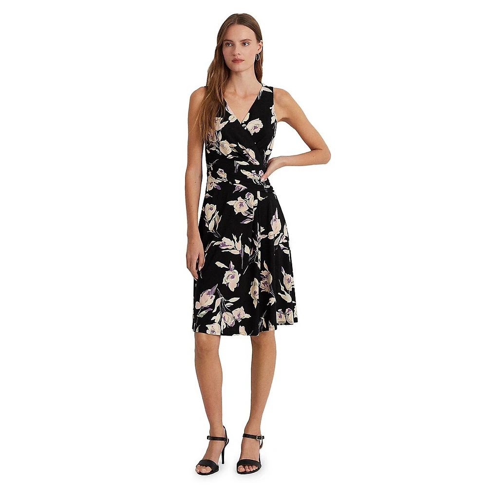 Floral Surplice Sleeveless Midi Dress