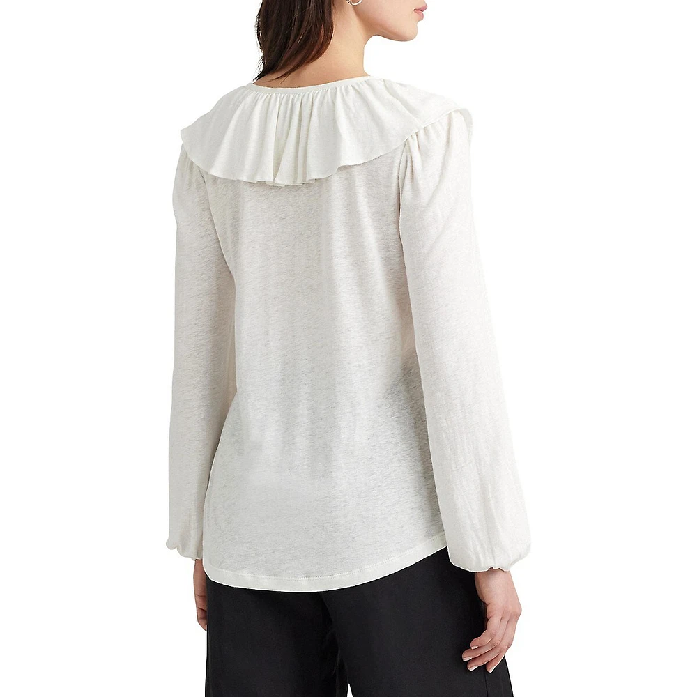 Ruffled Tie-Neck Linen-Viscose Blouse