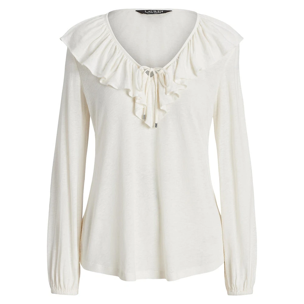 Ruffled Tie-Neck Linen-Viscose Blouse