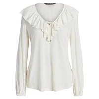Ruffled Tie-Neck Linen-Viscose Blouse
