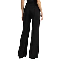 Chain-Detail Pleated Wide-Leg Pants