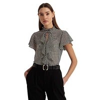 Ruffled Houndstooth Chiffon Blouse