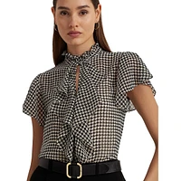 Ruffled Houndstooth Chiffon Blouse