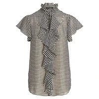 Ruffled Houndstooth Chiffon Blouse