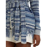 Tied Marled Linen-Cotton Fringe Cardigan