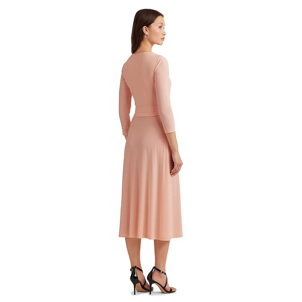 Surplice Sash Three-Quarter Sleeve Dress