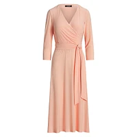 Surplice Sash Three-Quarter Sleeve Dress