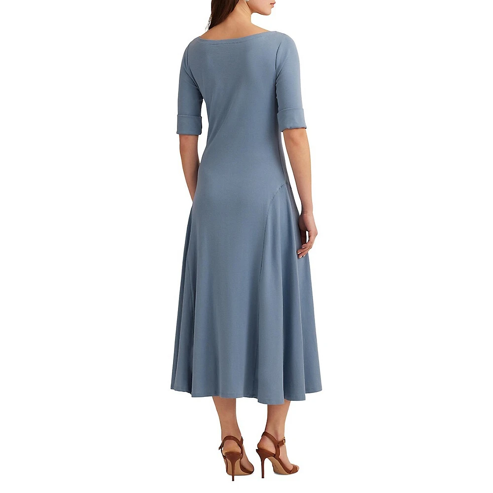 Fit-&-Flare Stretch-Cotton Midi Dress