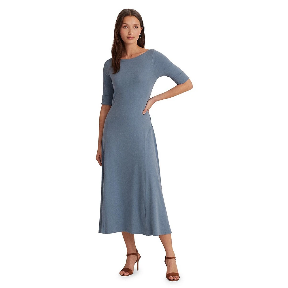 Fit-&-Flare Stretch-Cotton Midi Dress