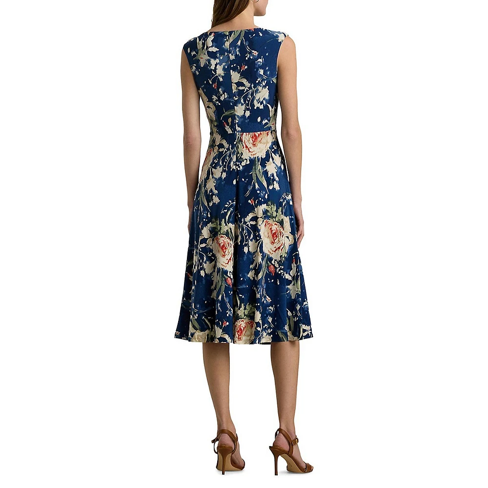 Floral Twist-Front Stretch Jersey Dress