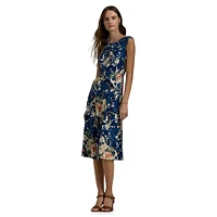 Floral Twist-Front Stretch Jersey Dress