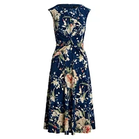 Floral Twist-Front Stretch Jersey Dress