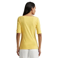 Stretch-Cotton Knit Boatneck T-Shirt