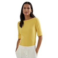 Stretch-Cotton Knit Boatneck T-Shirt
