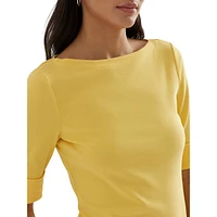 Stretch-Cotton Knit Boatneck T-Shirt