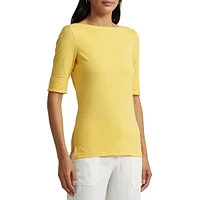 Stretch-Cotton Knit Boatneck T-Shirt