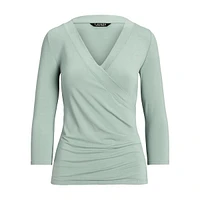 Surplice V-Neck Ruched Jersey Top