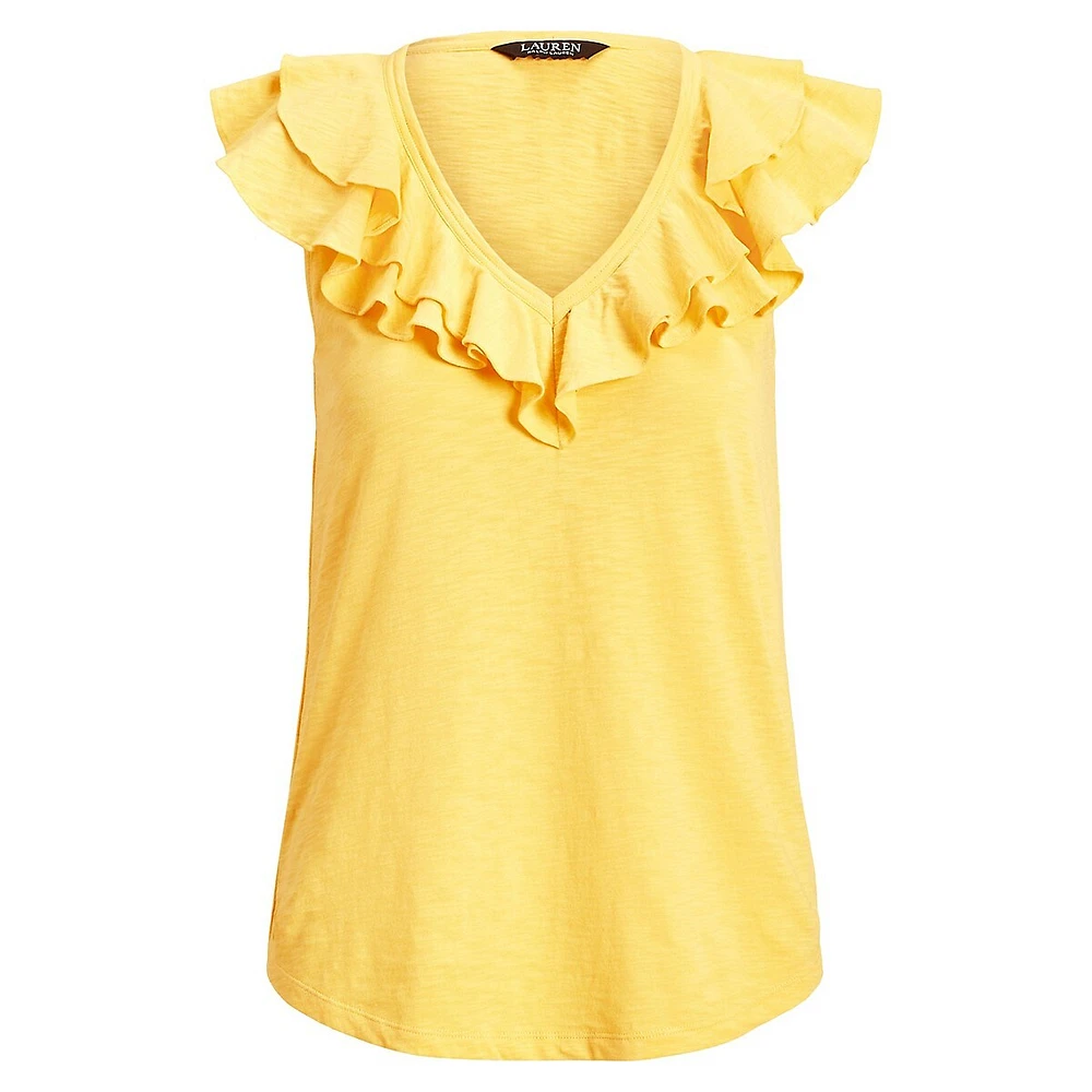 Ruffled V-Neck Sleeveless Top