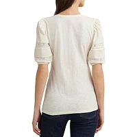 Lace Puff-Sleeve Henley Top