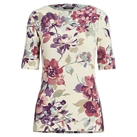T-shirt coupe slim à col bateau et fleurs