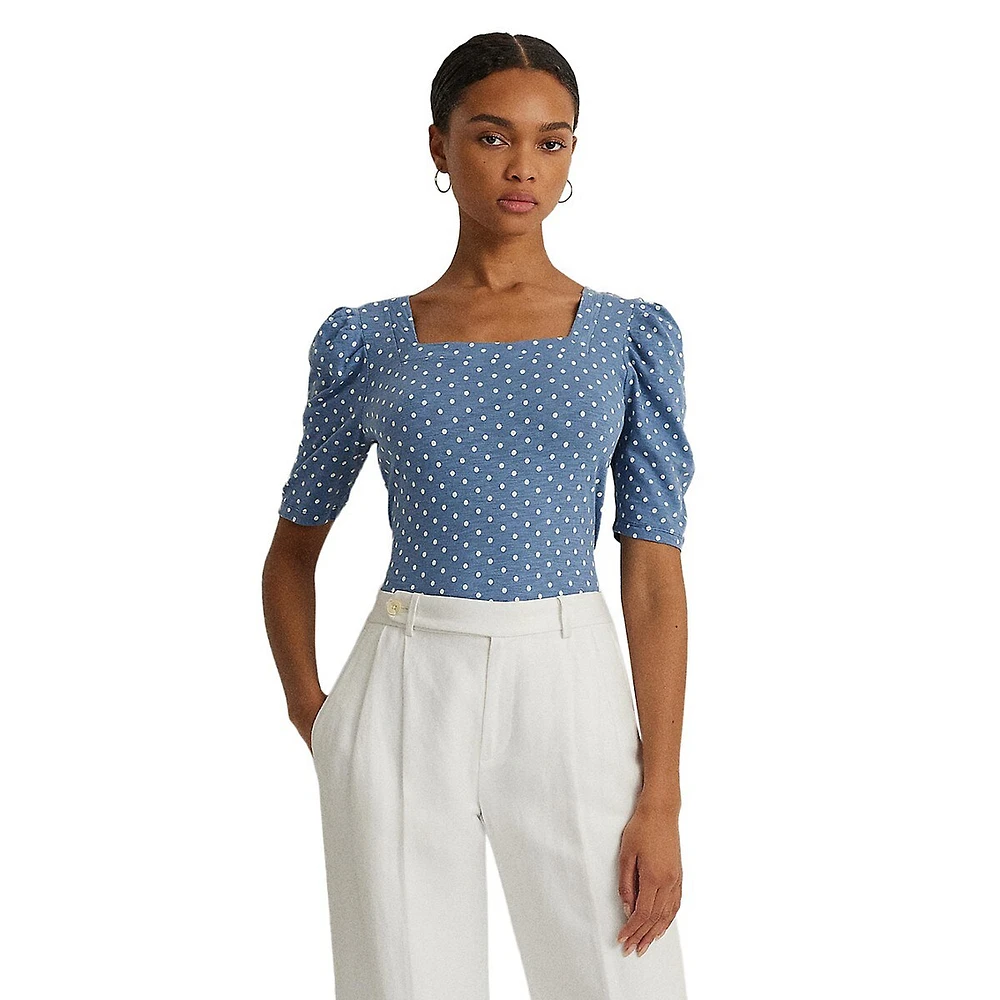 Polka-Dot Puff-Sleeve T-Shirt