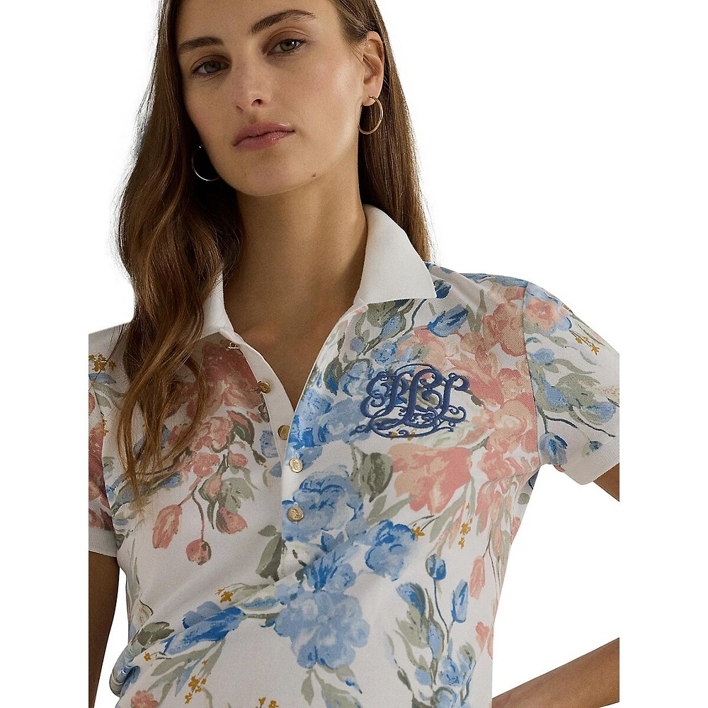 Slim-Fit Floral Logo-Embroidered Polo Shirt