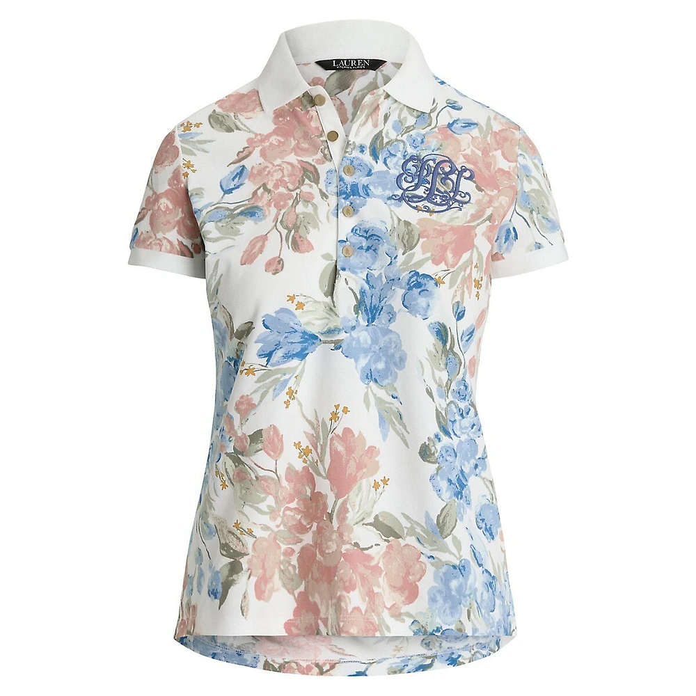 Slim-Fit Floral Logo-Embroidered Polo Shirt