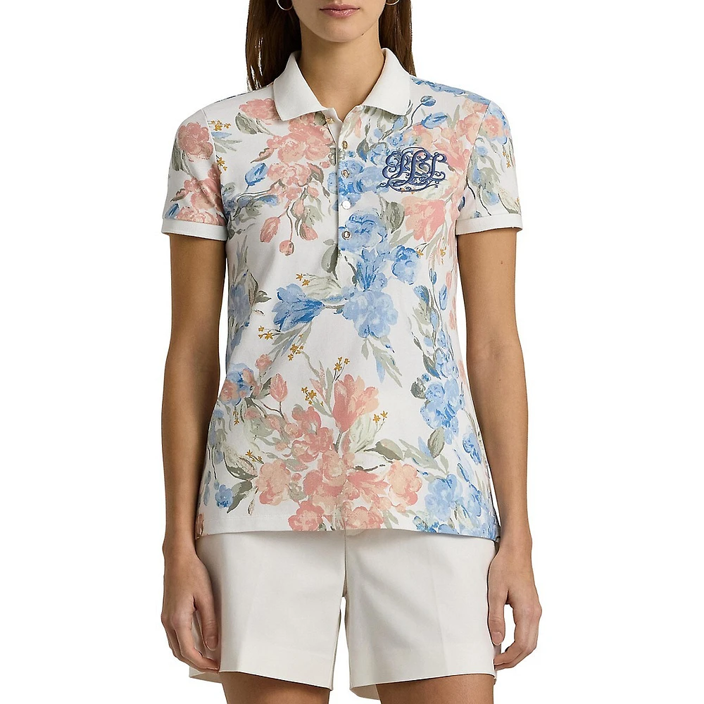 Slim-Fit Floral Logo-Embroidered Polo Shirt