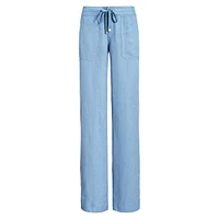 Linen Wide-Leg Drawstring Pants