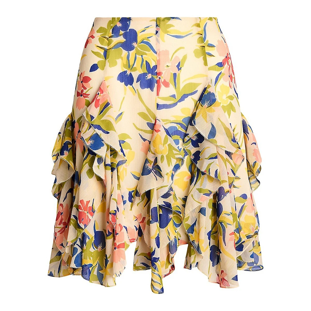 Floral Ruffled Godet Mini Skirt