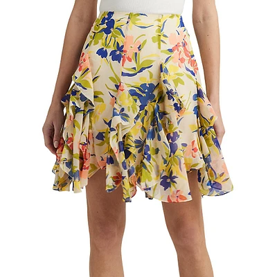 Floral Ruffled Godet Mini Skirt