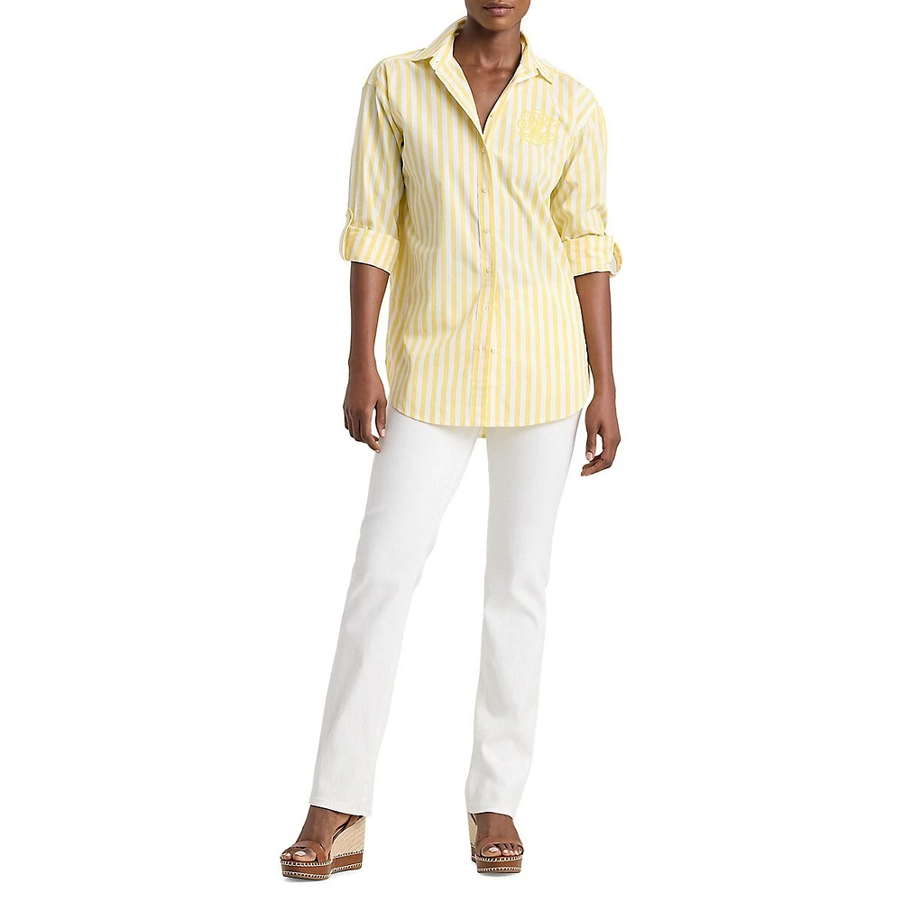 Oversized Floral Roll-Tab Shirt