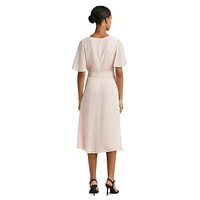 Belted Flutter Surplice Midi Dress