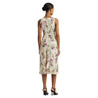 Floral Bubble Crepe Belted Midi Dress