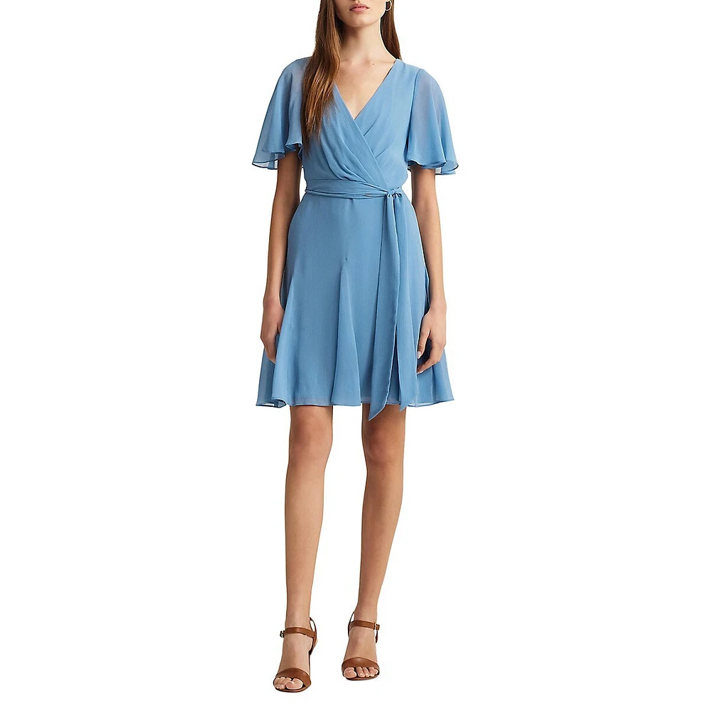 Crinkle Georgette Surplice Dress