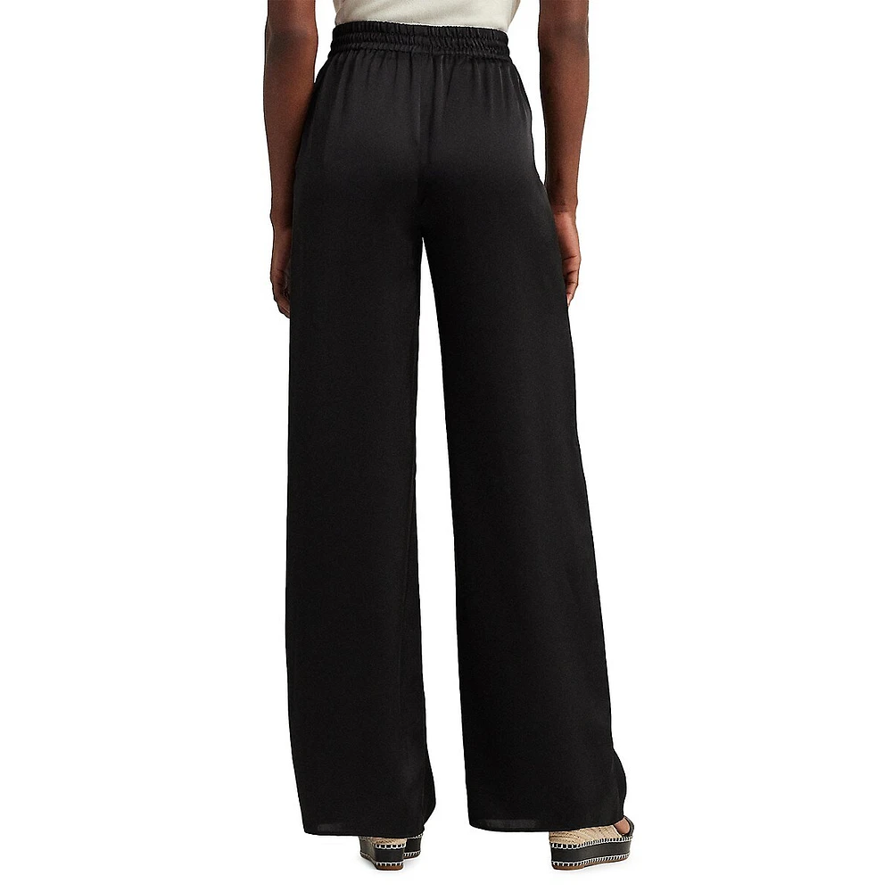 Pinstriped Linen Drawstring Wide-Leg Pants