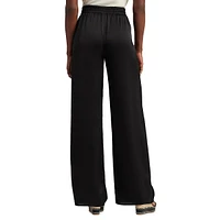 Pinstriped Linen Drawstring Wide-Leg Pants