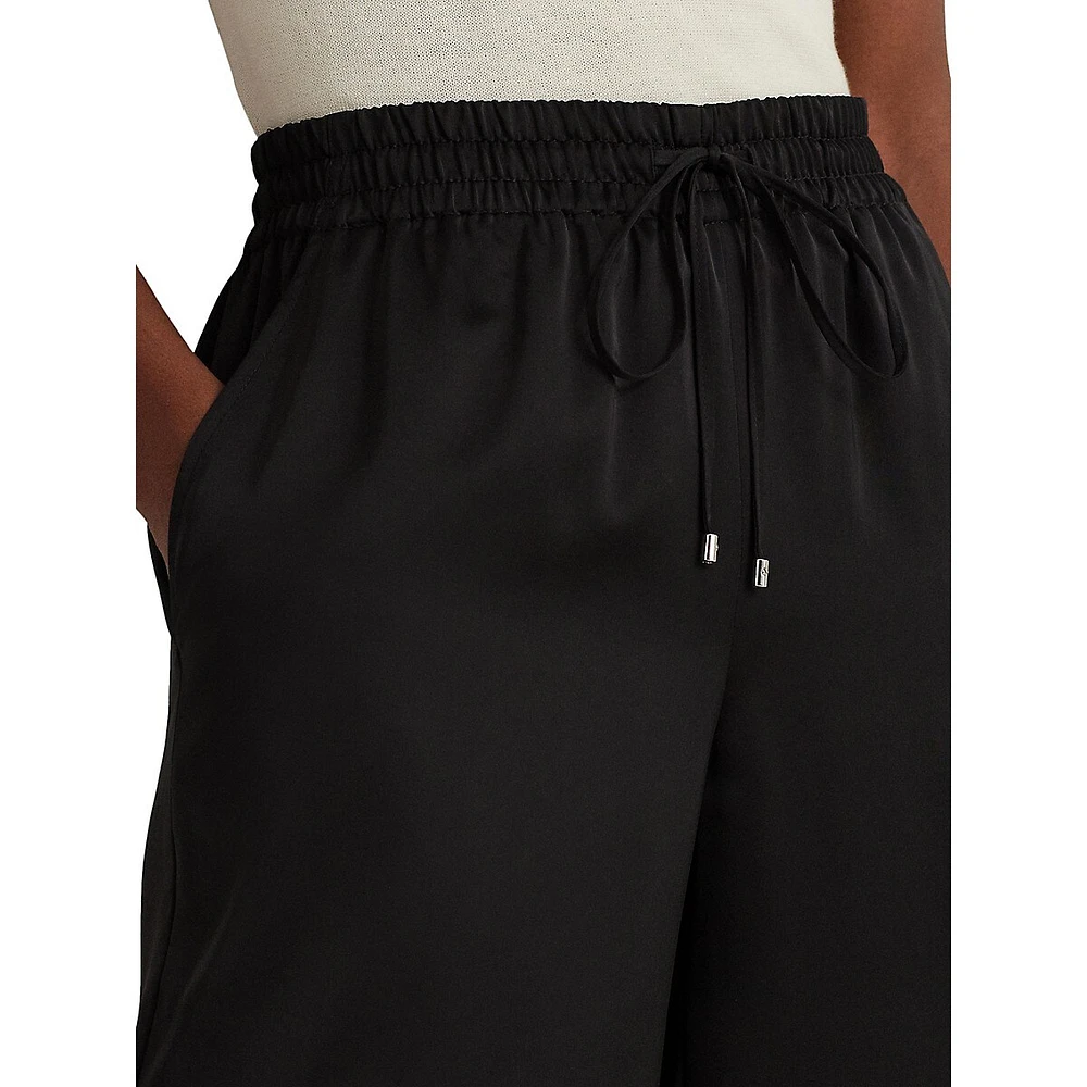 Pinstriped Linen Drawstring Wide-Leg Pants