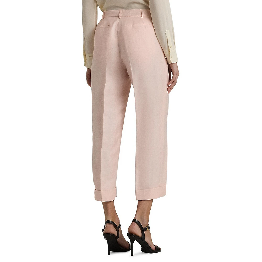 Linen-Blend Twill Cropped Wide-Leg Pants